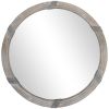 HOMCOM Round Wood Wall Mirror 31 Inch Natural Wood Color for Living Room Bedroom