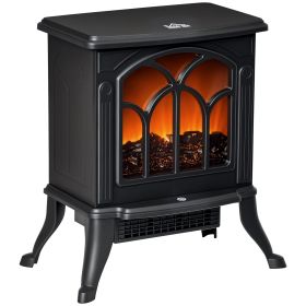 HOMCOM Electric Fireplace Heater, Freestanding Fireplace Stove with Realistic Logs and Flame Effect, 750W/1500W, Black