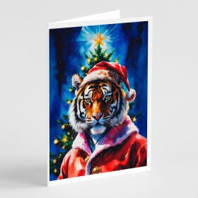 Tiger Christmas Greeting Cards Pack of 8 Blank Cards with Envelopes Whimsical A7 Size 5x7