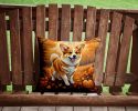 Corgi Fall Throw Pillow Machine Washable, Indoor Outdoor Decorative Pillow for Couch, Bed or Patio, 14Hx14W