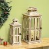 HOMCOM 2 Pack 28"/20" Large Rustic Wooden Lantern Decorative, Indoor/Outdoor Lantern for Home Decor (No Glass), Natural