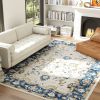 HOMCOM Machine Washable Area Rug 8x10, Non-Slip Boho Floral Print Floor Carpet for Living Room, Bedroom, Dining Room, Blue