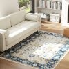 HOMCOM Machine Washable Area Rug 4x6, Non-Slip Boho Floral Print Floor Carpet for Living Room, Bedroom, Dining Room, Blue