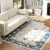 HOMCOM Machine Washable Area Rug 5x7, Non-Slip Boho Floral Print Floor Carpet for Living Room, Bedroom, Dining Room, Blue