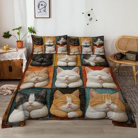 4pcs Cute Cat Cute Pet Series Beds 1 Bed Sheet 1 Bed Sheet And 2 Pillowcases Bedding, Suitable For All Seasons (Option: King-Yellow)
