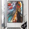 Hand Painted Oil Painting Abstract Oil Painting Camouflage Painting Art Horse Wall Art Picture Knife Canvas Acrylic Texture Colorful Animal Living Roo