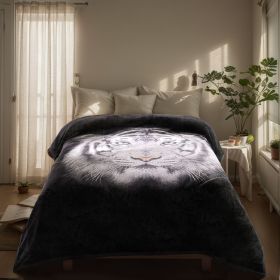 Heavy Plush Soft King Size Blankets, Mink Velvet Fleece Blanket - Printed Raschel Bed Blanket, Thick Raschel Printed Mink Blanket For Bed, Home (Color: white Tiger, size: QUEEN)