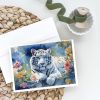 White Tiger Greeting Cards Pack of 8 Blank Cards with Envelopes Whimsical A7 Size 5x7 Blank Note Cards