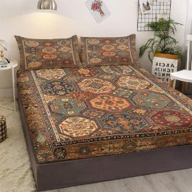 3pcs Retro Bohemian Geometric Style Minimalist Comfort Series Bed Fitted Sheet And Two Pillowcases Bedding For All Seasons Use (Option: Full-Brown)